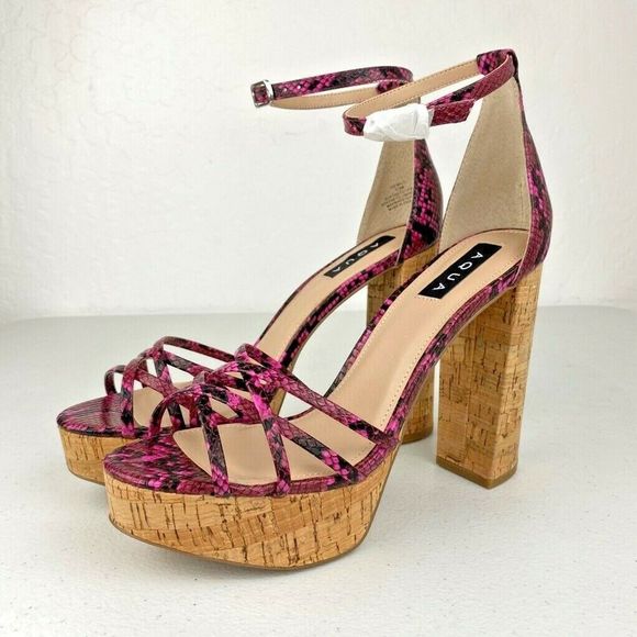 Aqua Milo Platform Heels Shoes Snake Print 10 New - Picture 9 of 11